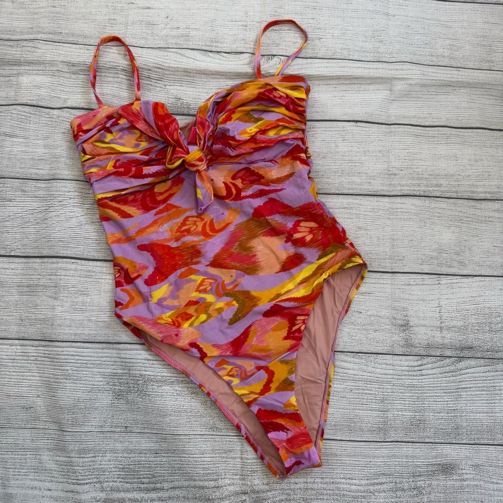 SEXY FARM Rio Orange & Pink Tie-Front One-Piece Swimsuit - Picture 2 of 9